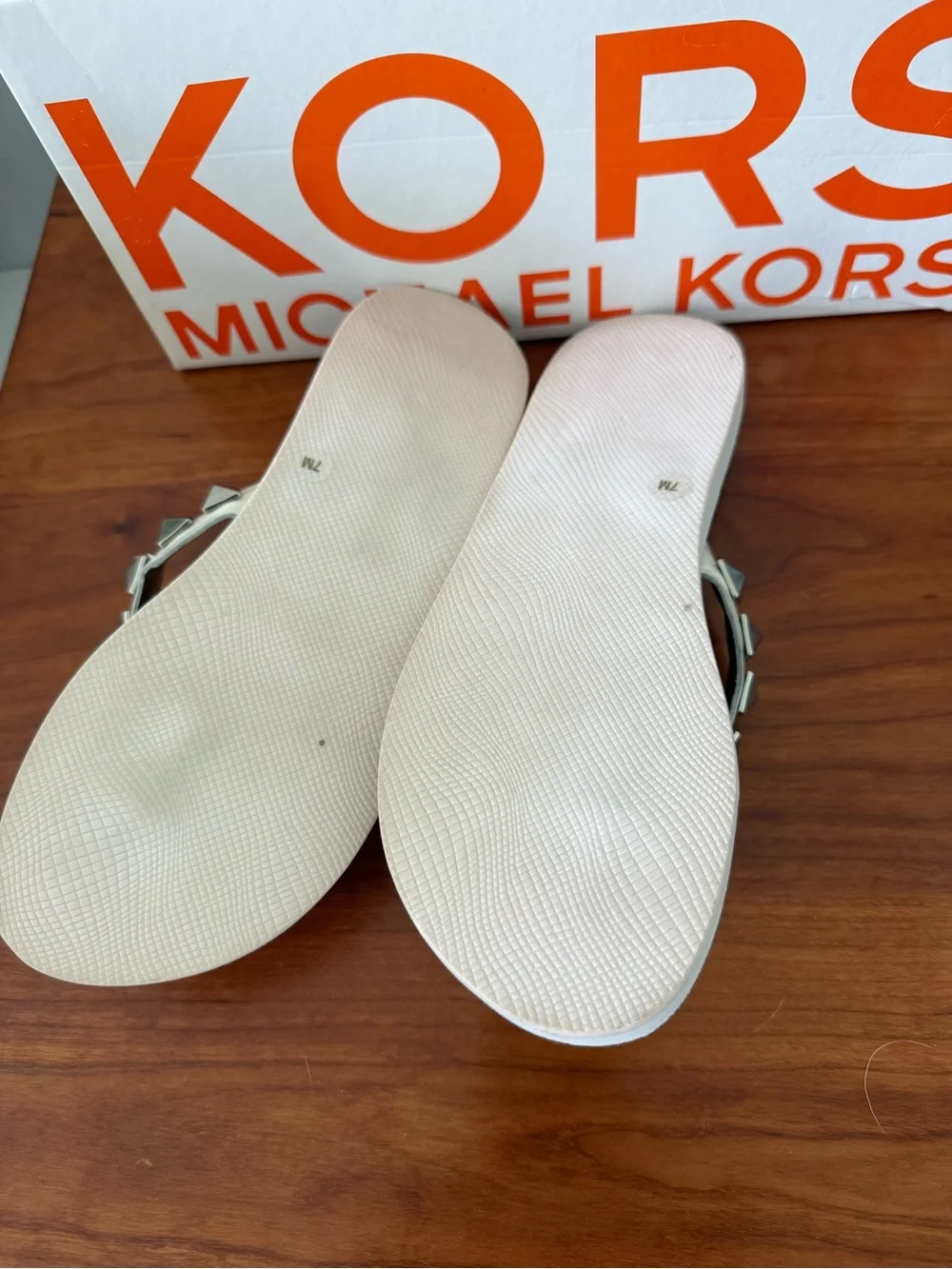 Michael Kors White Thong Sandals with Silver Studs